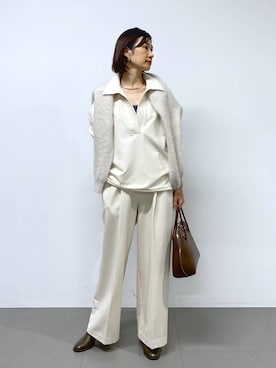 「BARNYARDSTORM（バンヤードストーム）のBARNYARDSTORM / マシュマロワイドパンツ【撥水・セットアップ対応】（スラックス）」を使った、yumi.さん（レディース・165cm）の秋コーディネート