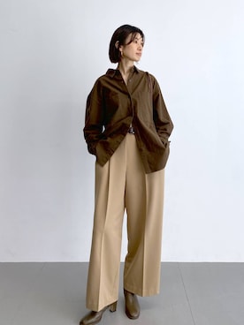 「BARNYARDSTORM（バンヤードストーム）のBARNYARDSTORM / マシュマロワイドパンツ【撥水・セットアップ対応】（スラックス）」を使った、yumi.さん（レディース・165cm）の秋コーディネート