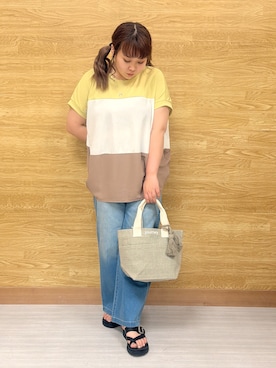 「SHOO・LA・RUE（シューラルー）の【ひんやり/S-LL】夏でも快適 ライトデニムワイドパンツ（その他パンツ、ブルー系）」を使った、ぁむさん（レディース・151cm）の春コーディネート