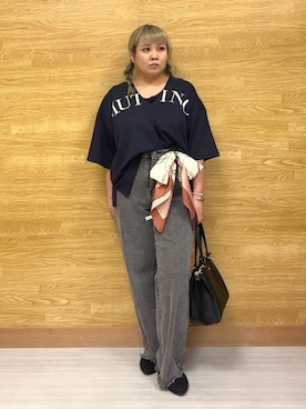 「Cutie Blonde（キューティーブロンド）のアイテム（デニムパンツ）」を使った、ぁむさん（レディース・151cm）の秋コーディネート