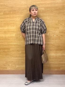「DRESKIP（ドレスキップ）の【S-LL/洗濯後しわになりにくい】ランタン5分袖 スキッパーブラウス（シャツ/ブラウス）」を使った、ぁむさん（レディース・151cm）の秋コーディネート