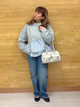 「アイテム（ボストンバッグ、シルバー系）」を使った、ぁむさん（レディース・151cm）の冬コーディネート