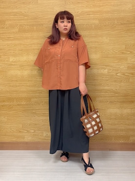 「SHOO・LA・RUE（シューラルー）の格子レイヤードトートバッグ（トートバッグ、イエロー系）」を使った、ぁむさん（レディース・151cm）の春コーディネート