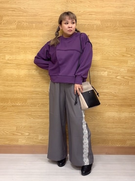 「アイテム（スウェット、パープル系）」を使った、ぁむさん（レディース・151cm）の秋コーディネート