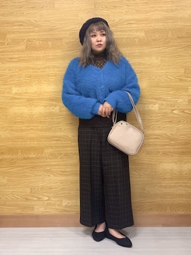 「アイテム（ハンチング/ベレー帽、パープル系）」を使った、ぁむさん（レディース・151cm）の秋コーディネート