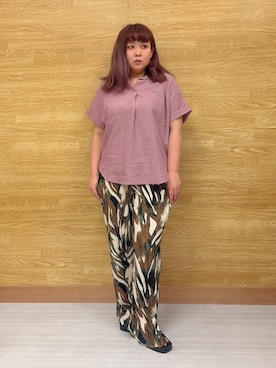 「SHOO・LA・RUE（シューラルー）の【ひんやり/UV/洗濯機可/抗菌防臭】インせず着られる フレンチリネン ドルマンスキッパーシャツ（シャツ/ブラウス、ピンク系）」を使った、ぁむさん（レディース・151cm）の春コーディネート