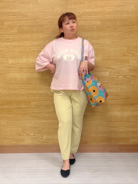 「Sunauna（スーナウーナ）の◆シフォンフレアスリーブトップス（Tシャツ/カットソー、ブルー系）」を使った、ぁむさん（レディース・151cm）の春コーディネート