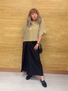 「SHOO・LA・RUE（シューラルー）の【S-LL/洗濯機可】抜け感たっぷり 程よい透け感のポケット付きシャツ（シャツ/ブラウス、ブラウン系）」を使った、ぁむさん（レディース・151cm）の夏コーディネート