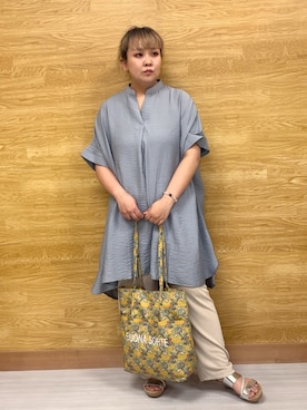 「アイテム（チュニック、グリーン系）」を使った、ぁむさん（レディース・151cm）の夏コーディネート