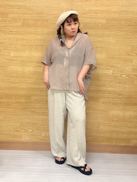 「SHOO・LA・RUE（シューラルー）のスプリングベレー（ハンチング/ベレー帽、ベージュ系）」を使った、ぁむさん（レディース・151cm）の春コーディネート