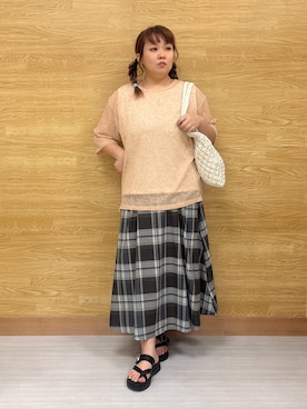 「SHOO・LA・RUE（シューラルー）のマクラメトートバッグ（トートバッグ、ホワイト系）」を使った、ぁむさん（レディース・151cm）の春コーディネート
