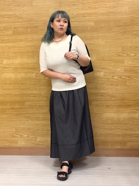 「ぽっちゃりスタッフ」｜ぁむさん（レディース・151cm）の夏コーディネート