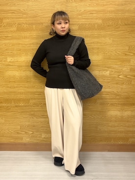 「DRESKIP（ドレスキップ）の【着丈選べる】あったかもちもちワイドパンツ（その他パンツ）」を使った、ぁむさん（レディース・151cm）の冬コーディネート