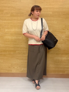 「SHOO・LA・RUE（シューラルー）の【二の腕隠れる/コットン混】配色使いで差がつく 洗える五分袖ニット（ニット/セーター、ホワイト系）」を使った、ぁむさん（レディース・151cm）の夏コーディネート