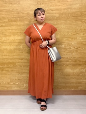 「アイテム（ワンピース、オレンジ系）」を使った、ぁむさん（レディース・151cm）の夏コーディネート