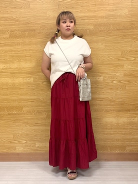 「アイテム（スカート、レッド系）」を使った、ぁむさん（レディース・151cm）の夏コーディネート