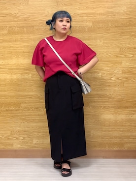 「DRESKIP（ドレスキップ）の【ひんやり/S-LL】女性らしさ溢れる フレアスリーブニット（ニット/セーター）」を使った、ぁむさん（レディース・151cm）の夏コーディネート