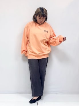 「アイテム（スウェット、オレンジ系）」を使った、ぁむさん（レディース・151cm）の冬コーディネート