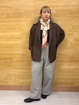 「トレンド秋素材コーデ」｜「アイテム（ジャケット/アウター）」を使った、ぁむさん（レディース・151cm）の秋コーディネート