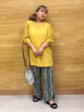 「アイテム（ワンピース/ドレス、イエロー系）」を使った、ぁむさん（レディース・151cm）の夏コーディネート