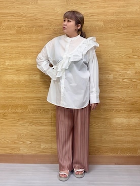 「SHOO・LA・RUE（シューラルー）の【洗える】楽してほっそり見え カットプリーツパンツ（その他パンツ）」を使った、ぁむさん（レディース・151cm）の春コーディネート