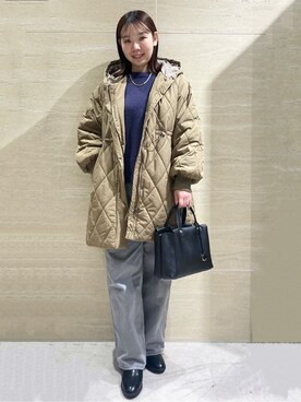 「OPAQUE.CLIP（オペークドットクリップ）の撥水キルティングロングコート【洗える】（Other outerwear、ブラウン系）」を使った、Natsukiさん（レディース・160cm）の冬コーディネート