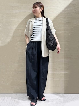 「OPAQUE.CLIP（オペークドットクリップ）のメッシュテーラードジャケット【洗濯機OK】（Tailored jacket、ベージュ系）」を使った、Natsukiさん（レディース・160cm）の夏コーディネート