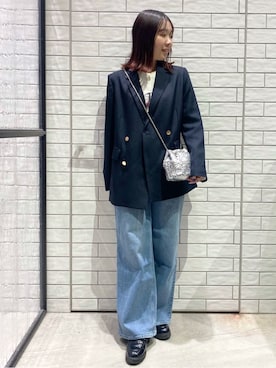 「OPAQUE.CLIP（オペークドットクリップ）の金ボタンダブルテーラードジャケット【洗える】（Tailored jacket、ブルー系）」を使った、Natsukiさん（レディース・160cm）の冬コーディネート