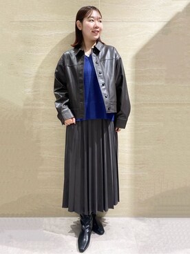 「OPAQUE.CLIP（オペークドットクリップ）のシンセティックレザー調ブルゾン【洗える】（Blouson、ブラウン系）」を使った、Natsukiさん（レディース・160cm）の秋コーディネート