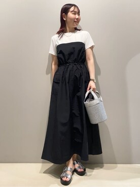 「OPAQUE.CLIP（オペークドットクリップ）のドッキングワンピース【洗濯機洗い可】（One piece dress、ブラック系）」を使った、Natsukiさん（レディース・160cm）の夏コーディネート