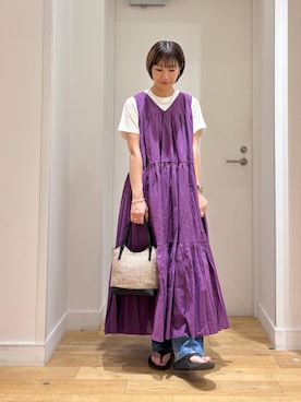 「URBAN RESEARCH DOORS（アーバンリサーチドアーズ）のノースリーブティアードワンピース（ワンピース、パープル系）」を使った、yokoo さん（レディース・156cm）の夏コーディネート