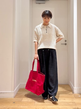 「URBAN RESEARCH DOORS（アーバンリサーチドアーズ）のメランジ衿付きニット（ニット/セーター、ベージュ系）」を使った、yokoo さん（レディース・156cm）の春コーディネート