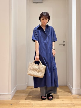 「URBAN RESEARCH DOORS（アーバンリサーチドアーズ）の衿付きスキッパーAラインワンピース（ワンピース、ブルー系）」を使った、yokoo さん（レディース・156cm）の夏コーディネート