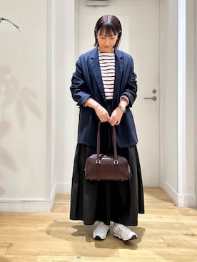 「FORK&SPOON（フォークアンドスプーン）のFORK&SPOON　ボートネックボーダー（Tシャツ/カットソー）」を使った、yokoo さん（レディース・156cm）の秋コーディネート