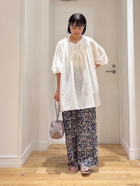 「アイテム（チュニック、ホワイト系）」を使った、imari さん（レディース・156cm）の夏コーディネート
