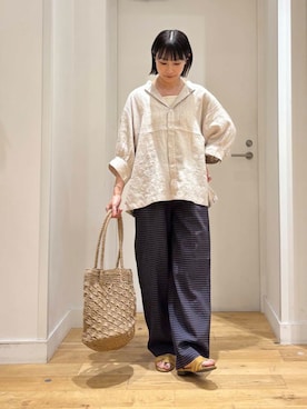 「アイテム（トートバッグ）」を使った、yokoo さん（レディース・156cm）の夏コーディネート