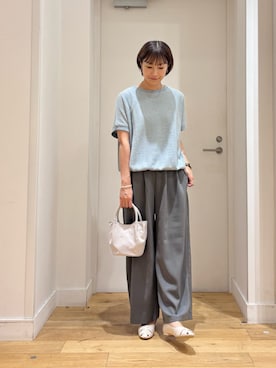 「URBAN RESEARCH DOORS（アーバンリサーチドアーズ）のタックフライスフレンチTシャツ（Tシャツ/カットソー、ブルー系）」を使った、yokoo さん（レディース・156cm）の夏コーディネート
