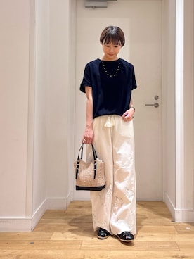 「URBAN RESEARCH DOORS（アーバンリサーチドアーズ）のタックフライスフレンチTシャツ（Tシャツ/カットソー、ブルー系）」を使った、yokoo さん（レディース・156cm）の春コーディネート