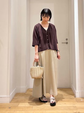 「アイテム（カーディガン/ボレロ、ブラウン系）」を使った、imari さん（レディース・156cm）の夏コーディネート
