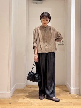 「URBAN RESEARCH DOORS（アーバンリサーチドアーズ）の楊柳ドット5分袖ブラウス（シャツ/ブラウス、グリーン系）」を使った、yokoo さん（レディース・156cm）の夏コーディネート