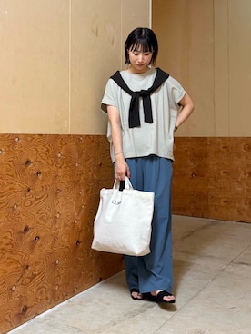 「アイテム（カーディガン/ボレロ、ブラウン系）」を使った、imari さん（レディース・156cm）の夏コーディネート
