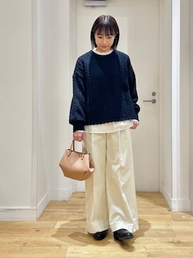 「URBAN RESEARCH DOORS（アーバンリサーチドアーズ）のピンタックフリルスタンドカラーブラウス（シャツ/ブラウス）」を使った、yokoo さん（レディース・156cm）の冬コーディネート