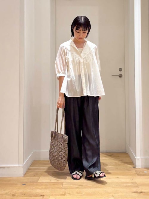 セール】コットンボイルV切替ギャザーブラウス（シャツ/ブラウス