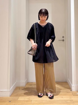 「アイテム（チュニック、ブラック系）」を使った、imari さん（レディース・156cm）の夏コーディネート