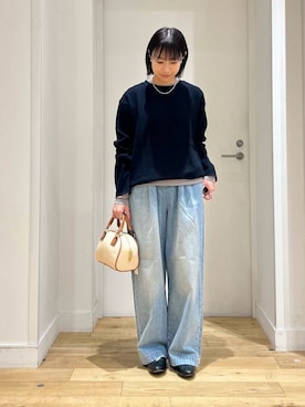 「RODE SKO（ロデスコ）のラウンドミニボストンバッグ（ボストンバッグ）」を使った、yokoo さん（レディース・156cm）の冬コーディネート