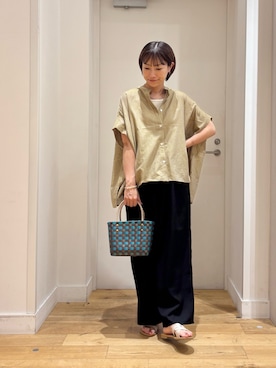「URBAN RESEARCH DOORS（アーバンリサーチドアーズ）のシャンブレーワイドシャツ（シャツ/ブラウス、ベージュ系）」を使った、yokoo さん（レディース・156cm）の夏コーディネート