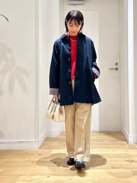 「低身長」｜「アイテム（ステンカラーコート）」を使った、yokoo さん（レディース・156cm）の秋コーディネート