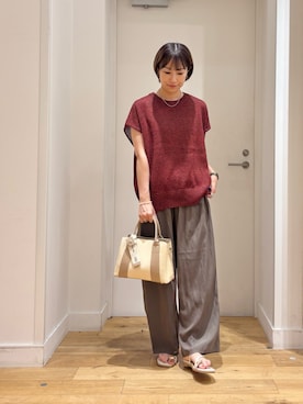 「URBAN RESEARCH DOORS（アーバンリサーチドアーズ）の『洗濯可/UVカット』『UR TECH』Aircareフレンチニットプルオーバー（その他トップス、レッド系）」を使った、yokoo さん（レディース・156cm）の夏コーディネート