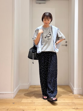 「URBAN RESEARCH DOORS（アーバンリサーチドアーズ）の別注/Disney/半袖スウェット（シャツ/ブラウス、グレー系）」を使った、yokoo さん（レディース・156cm）の夏コーディネート