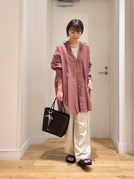 「RODE SKO（ロデスコ）の『Mサイズ』クリップチャームメルカドバッグ（かごバッグ）」を使った、yokoo さん（レディース・156cm）の春コーディネート